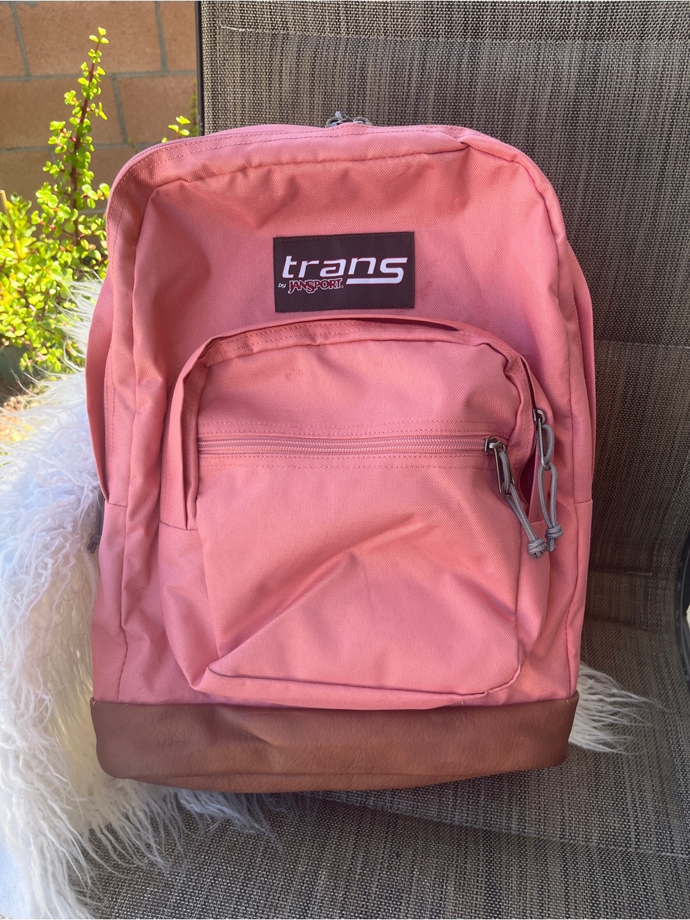 Jansport Pink Backpack with Brown leather Base